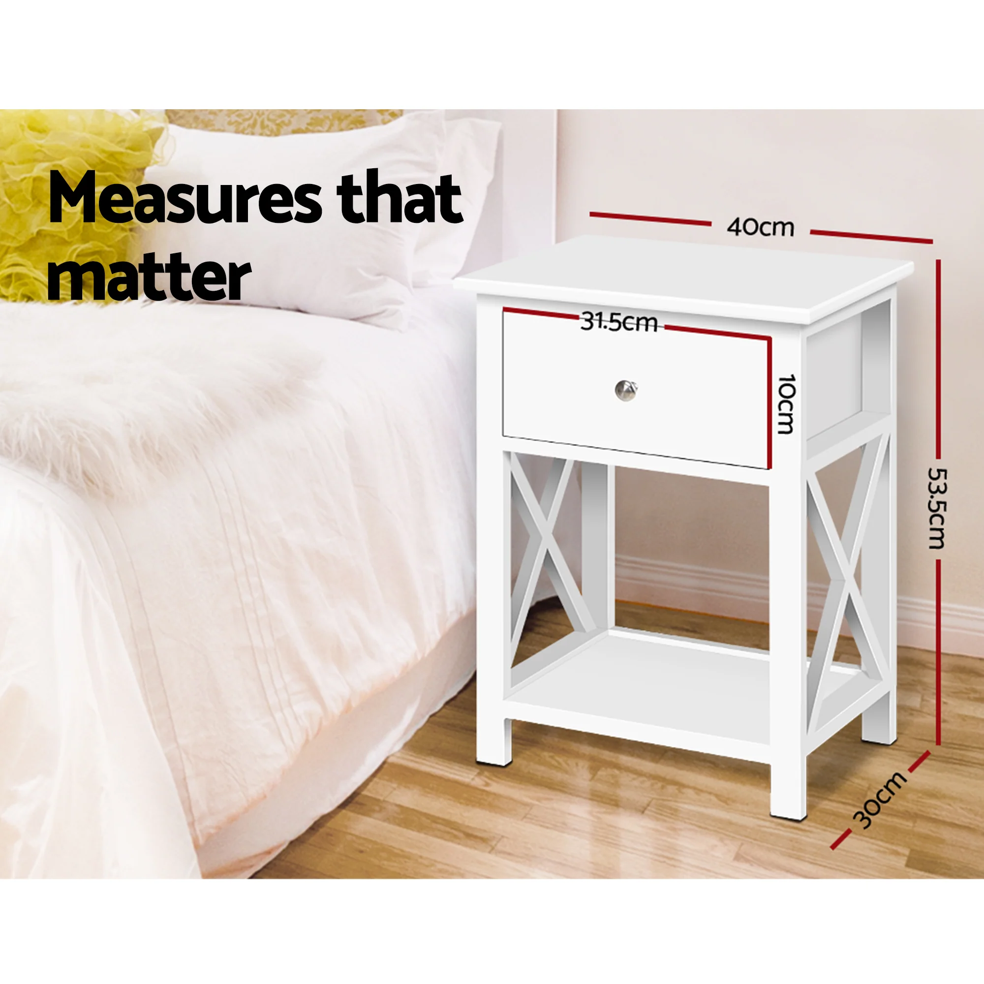 Artiss 2 X Bedside Table 1 Drawer with Shelf - EMMA White - Image 5