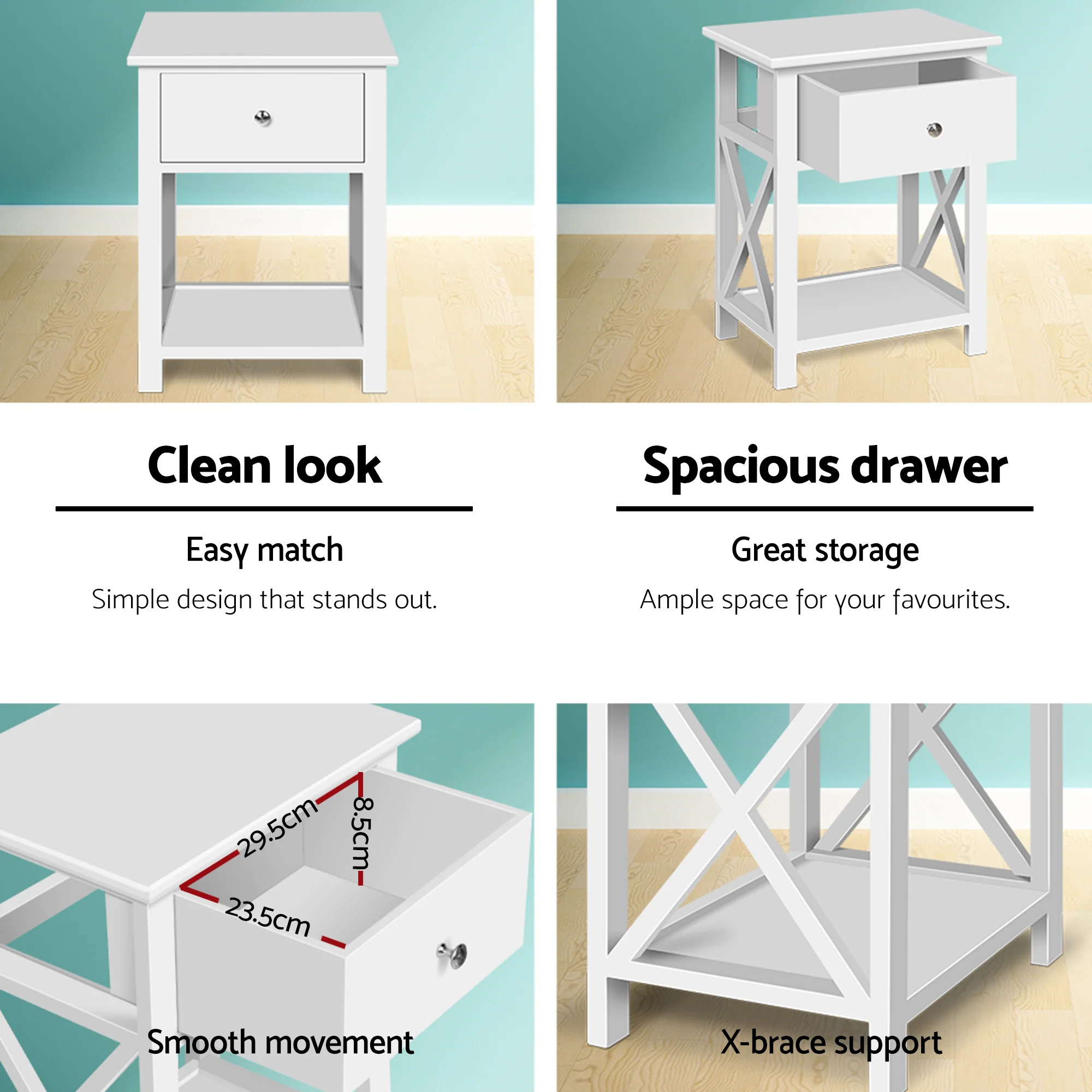 Artiss 2 X Bedside Table 1 Drawer with Shelf - EMMA White - Image 7