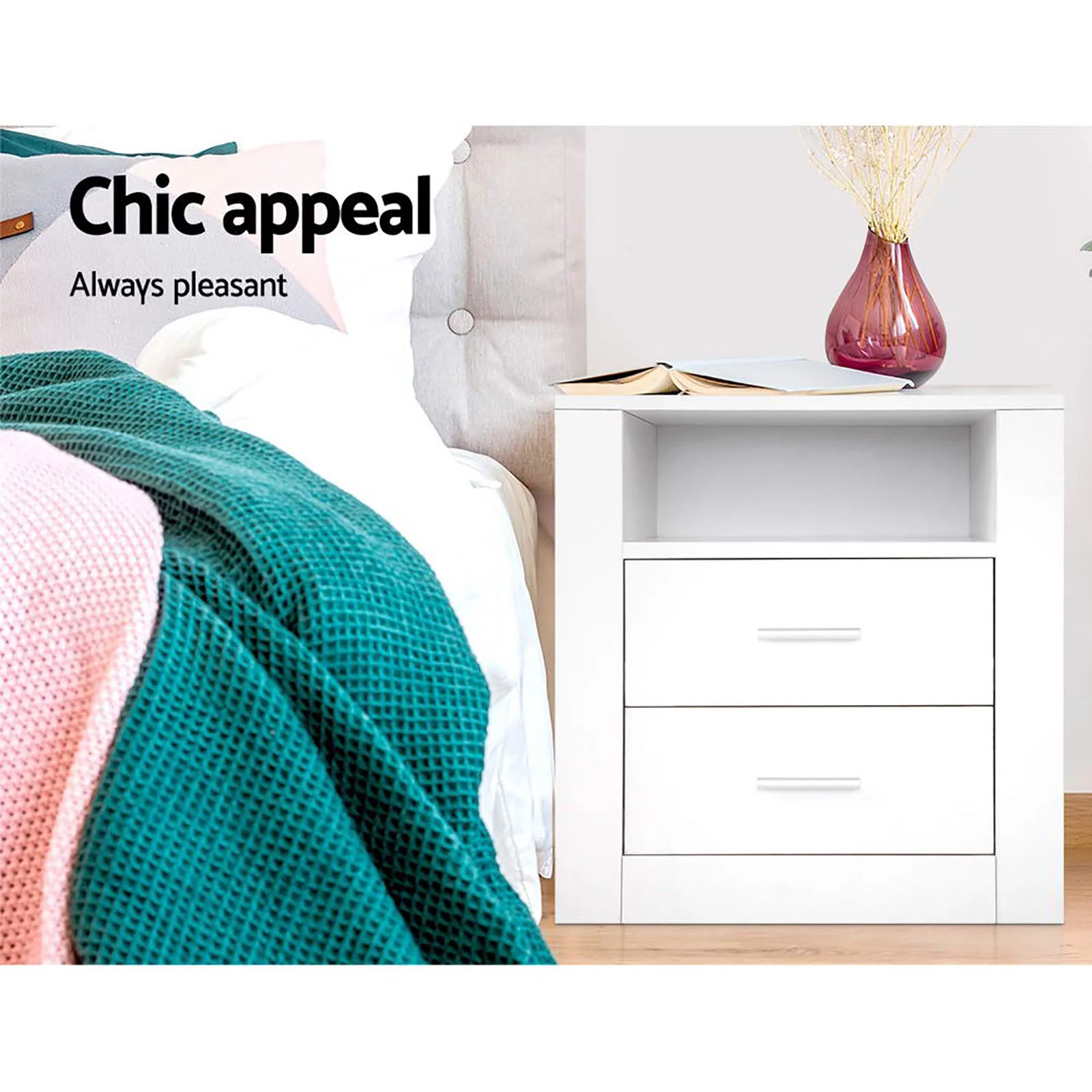 Artiss 2 X Bedside Table 2 Drawers with Shelf - TARA White - Image 4