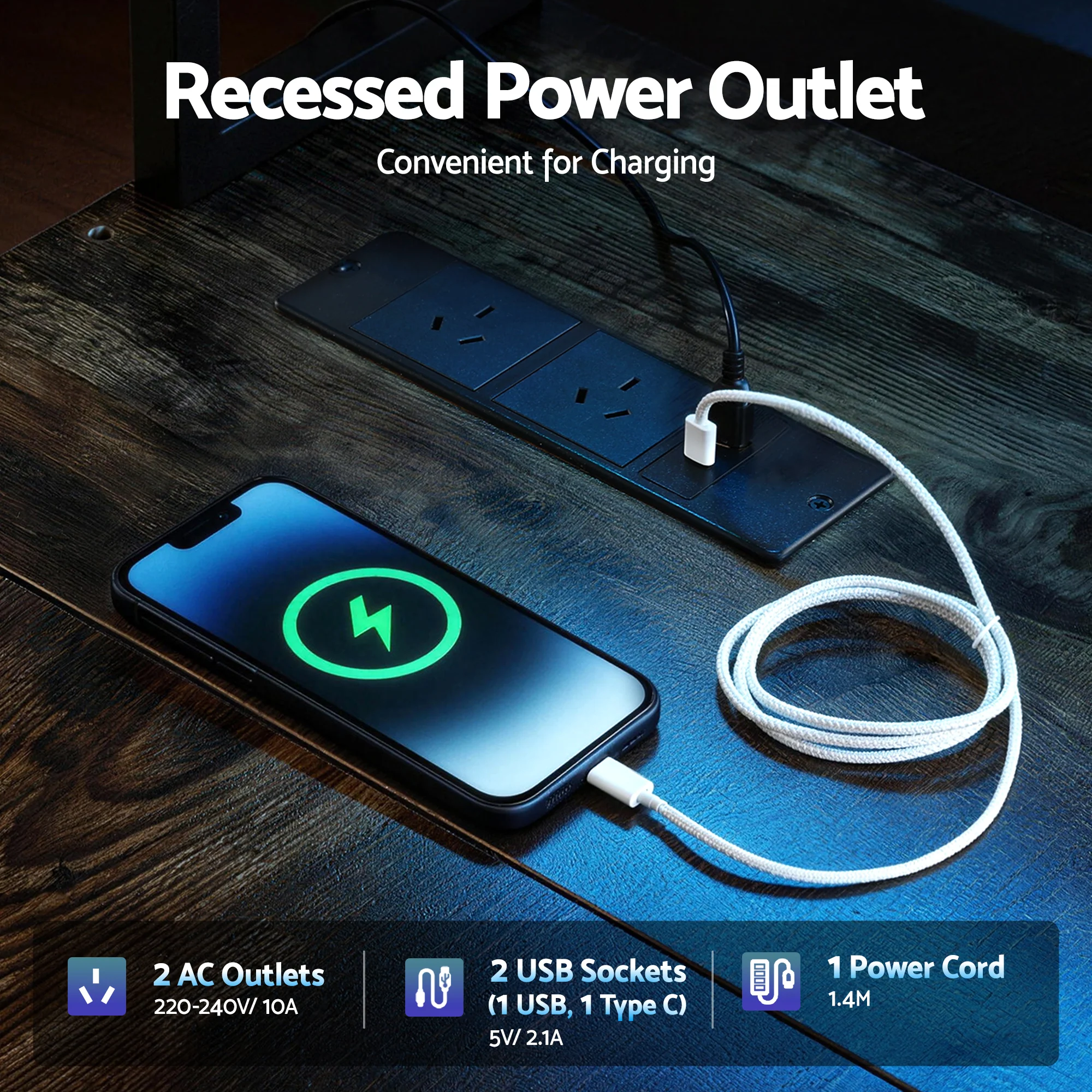 Artiss 200cm L Shaped Gaming Desk Computer Desk with LED Lights & Power Outlets - Image 5