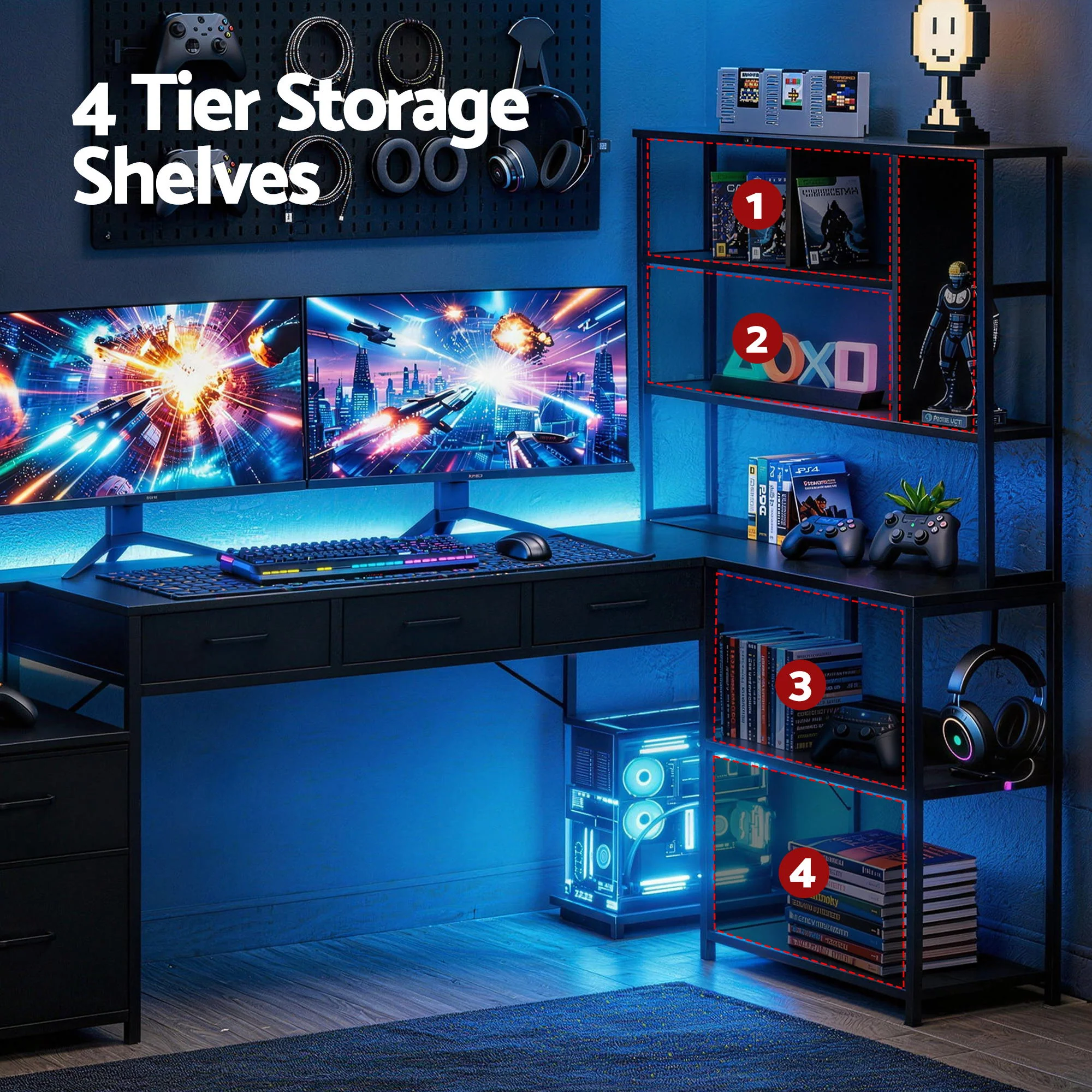 Artiss 200cm L Shaped Gaming Desk Computer Desk with LED Lights & Power Outlets for Home Office - Image 8