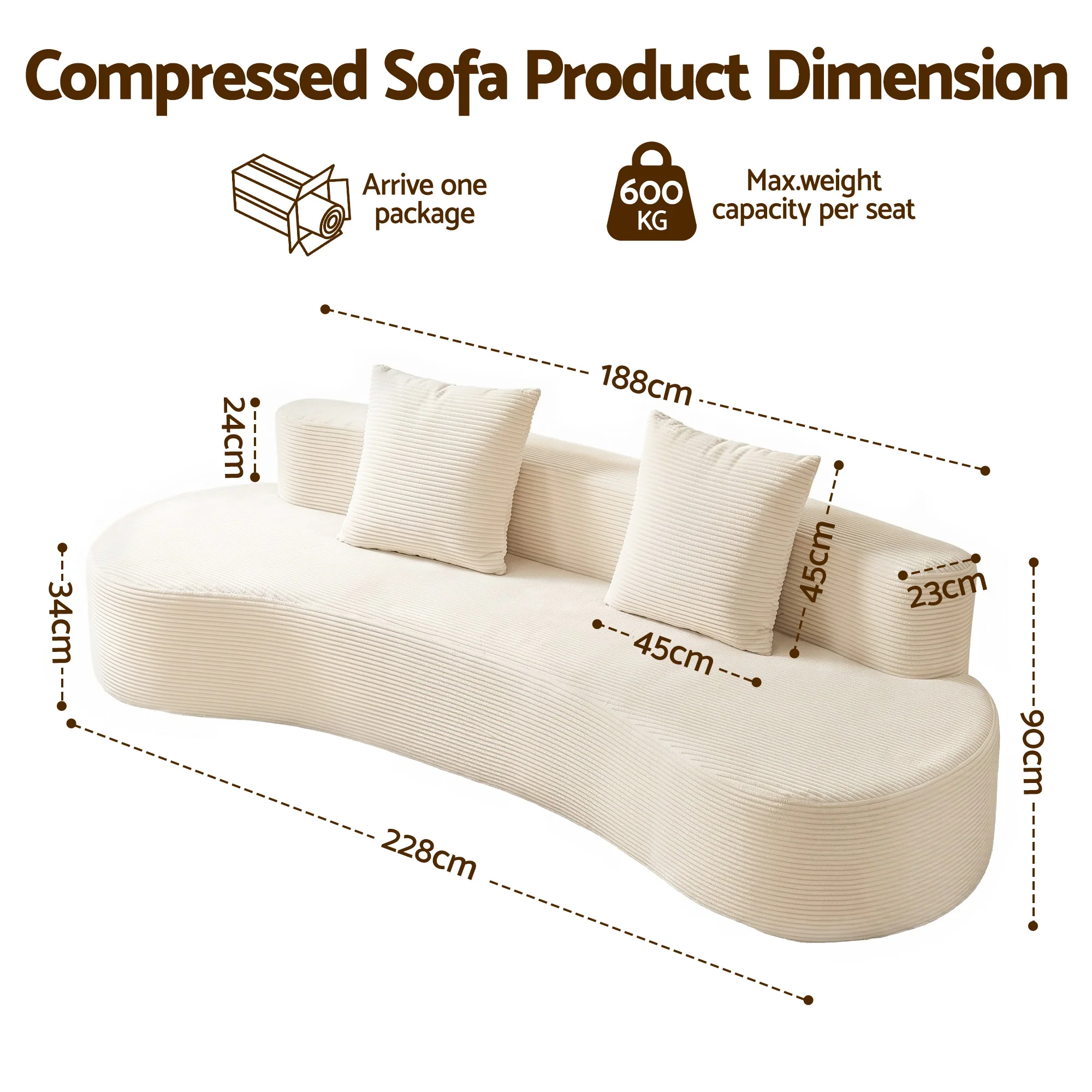 Artiss 228cm Modular Sofa Bed Sectional Boneless Couches for Living Room No Assembly Required - Image 3