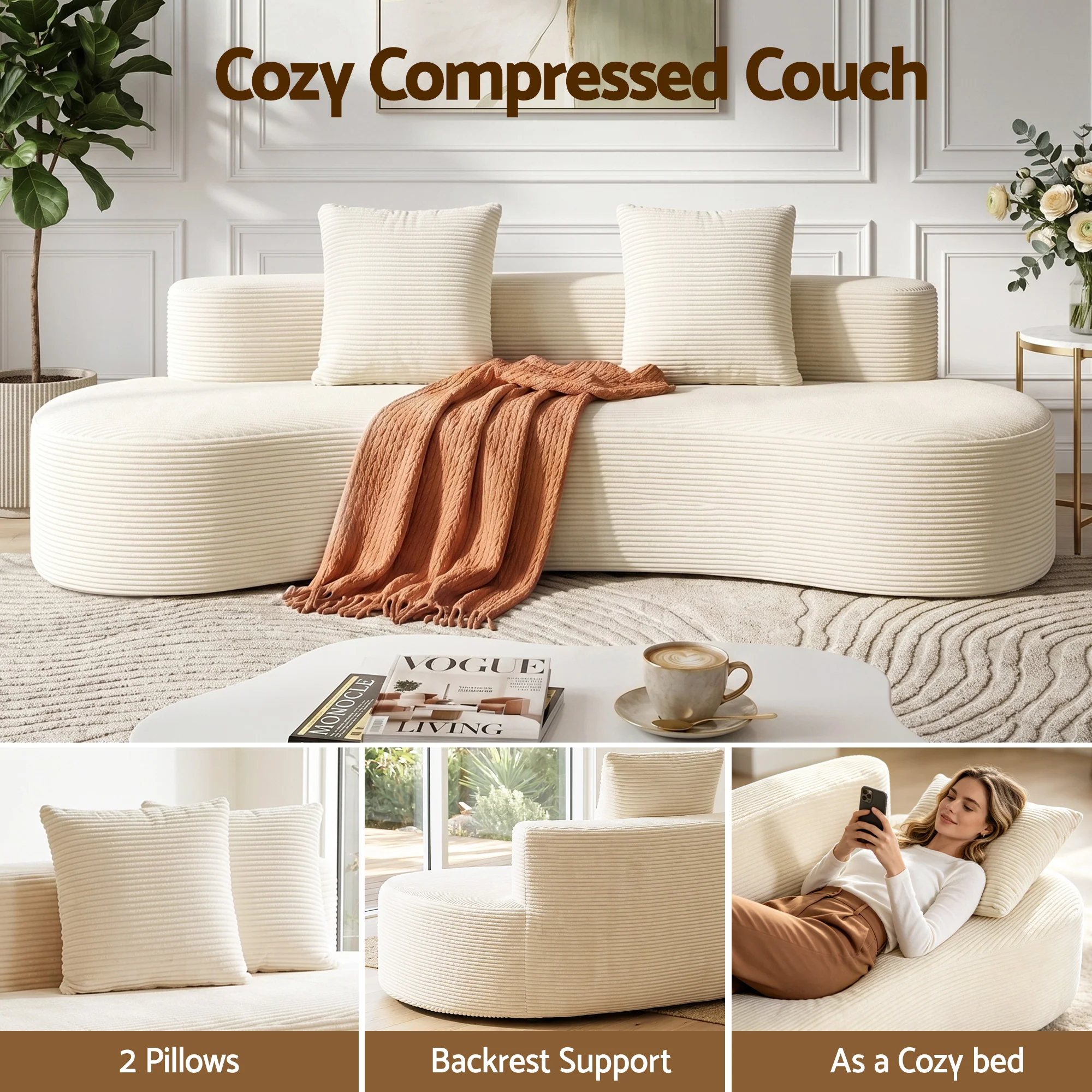 Artiss 228cm Modular Sofa Bed Sectional Boneless Couches for Living Room No Assembly Required - Image 7
