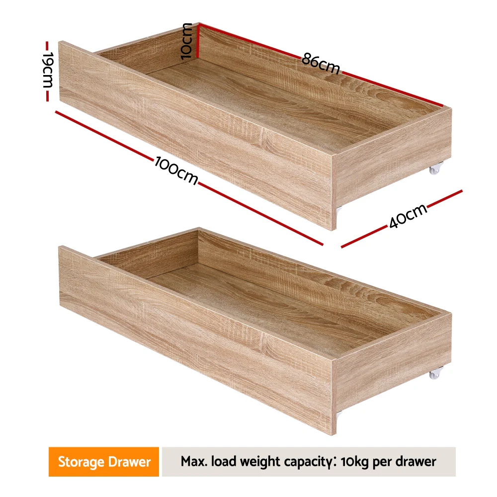 Artiss 2pcs Under Bed Storage with Wheels Rolling Wooden Drawers King Single & Queen - Image 3