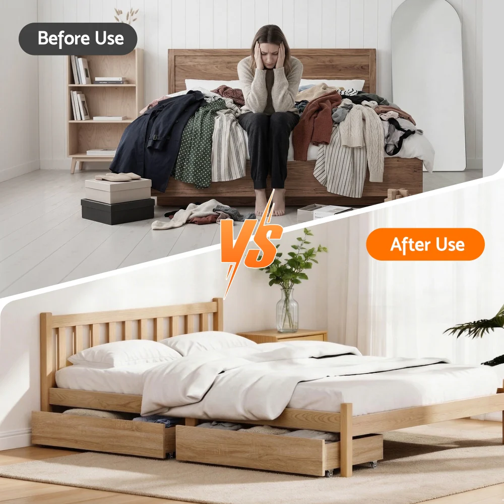 Artiss 2pcs Under Bed Storage with Wheels Rolling Wooden Drawers King Single & Queen - Image 7