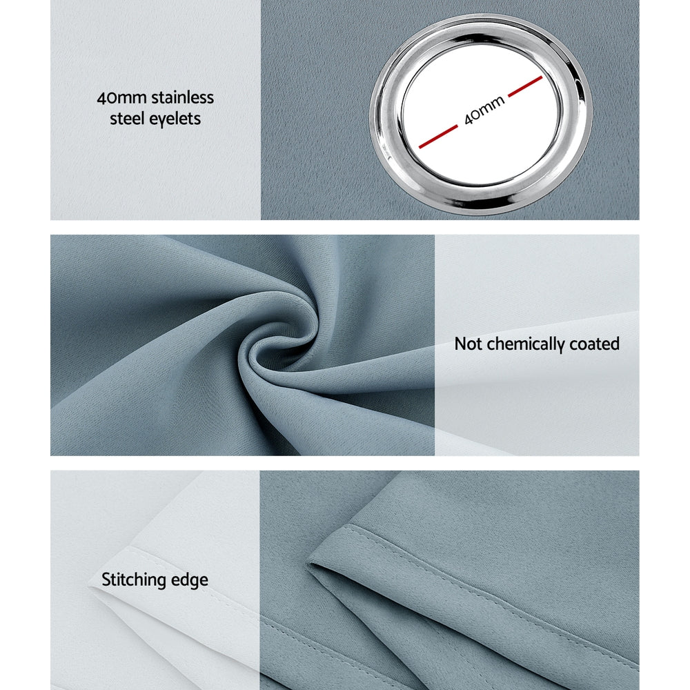 Artiss 2X 132x160cm Blockout Sheer Curtains Light Grey - Image 6