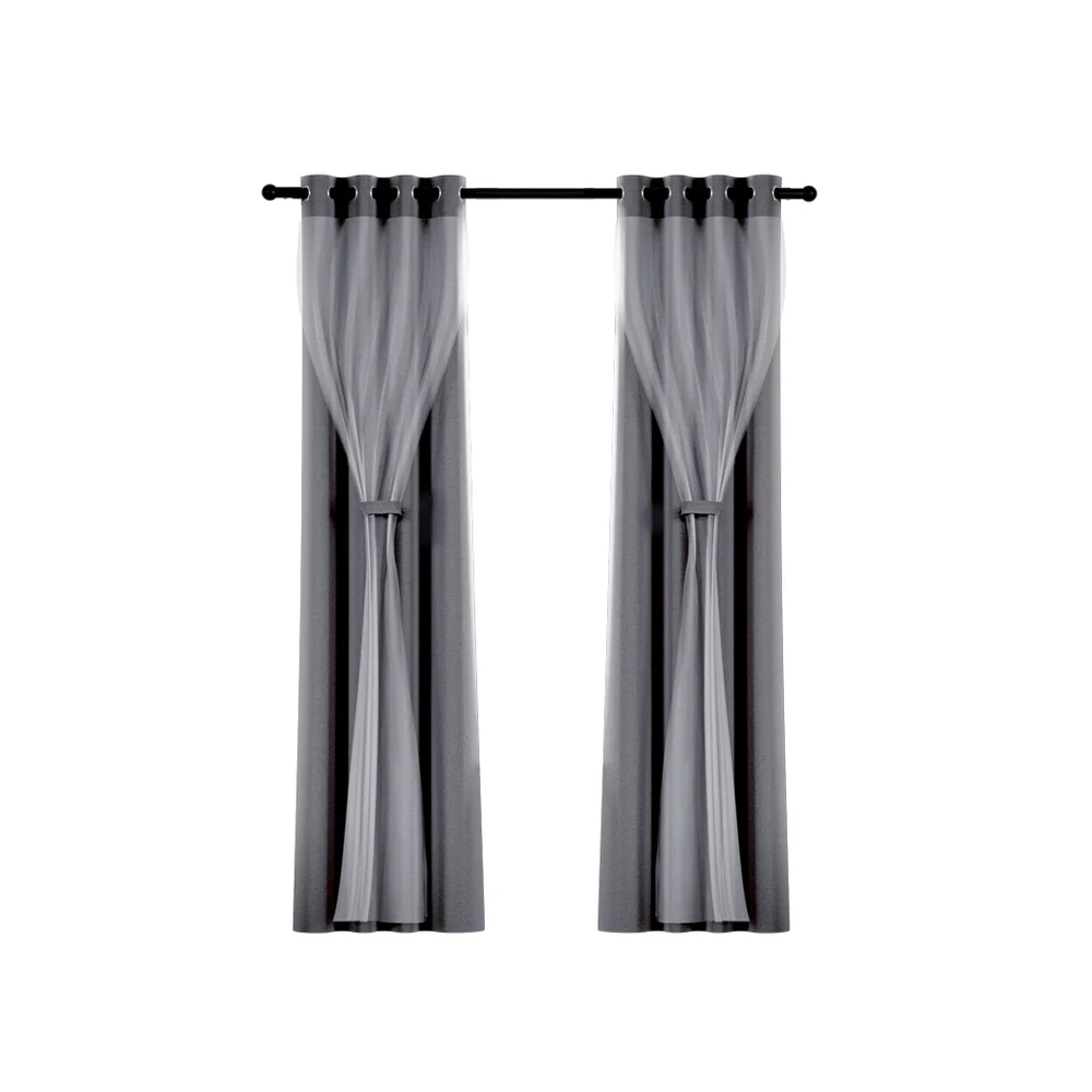 Artiss 2X 132x213cm Blockout Sheer Curtains Charcoal - Image 3