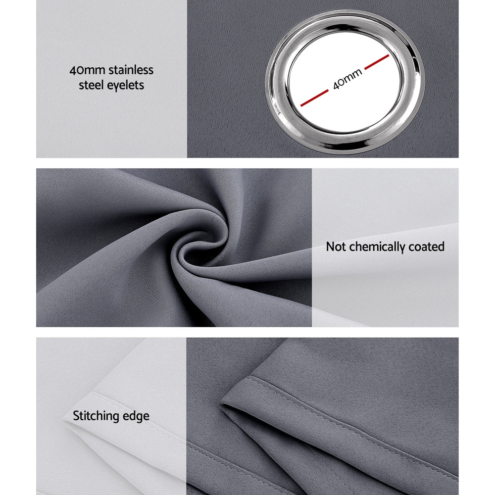 Artiss 2X 132x213cm Blockout Sheer Curtains Charcoal - Image 6