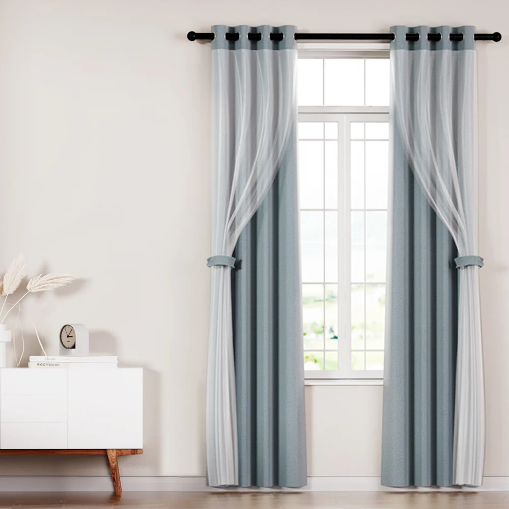 Artiss 2X 132x213cm Blockout Sheer Curtains Light Grey - Image 7