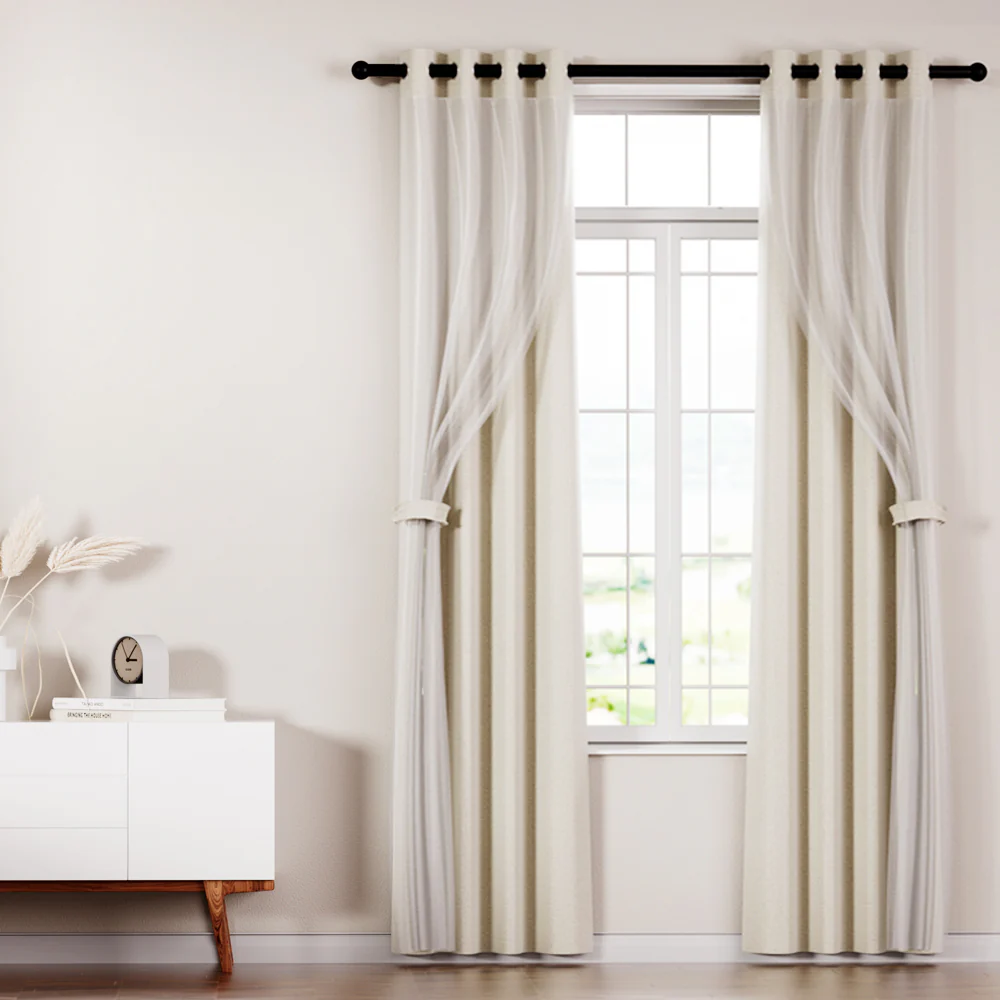 Artiss 2X 132x242cm Blockout Sheer Curtains Beige - Image 7