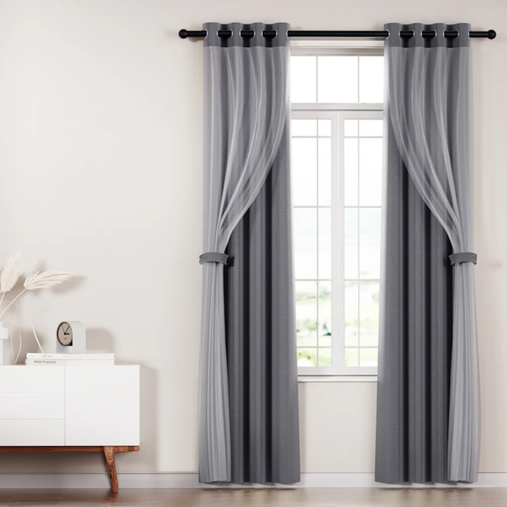 Artiss 2X 132x242cm Blockout Sheer Curtains Charcoal - Image 7