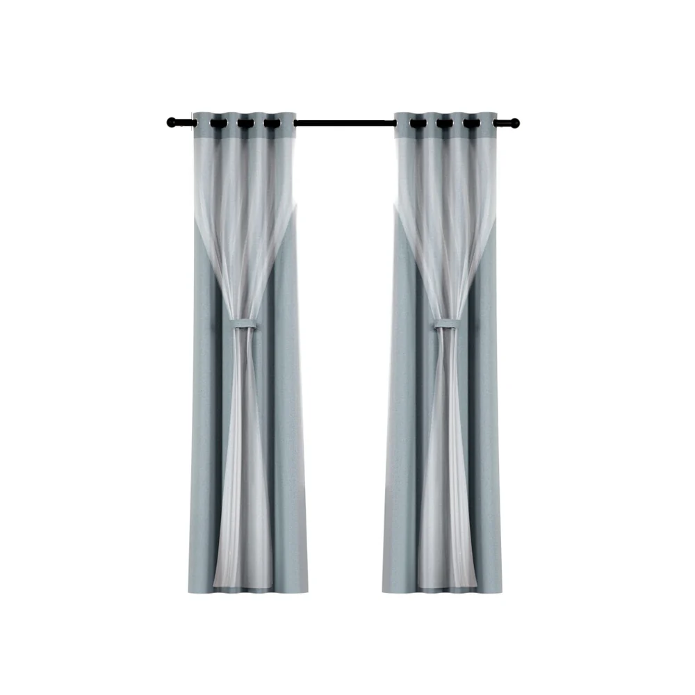 Artiss 2X 132x242cm Blockout Sheer Curtains Light Grey - Image 3