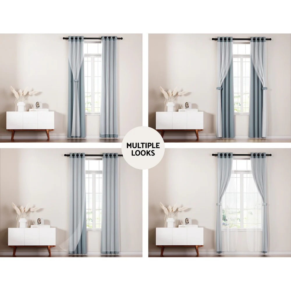 Artiss 2X 132x242cm Blockout Sheer Curtains Light Grey - Image 4