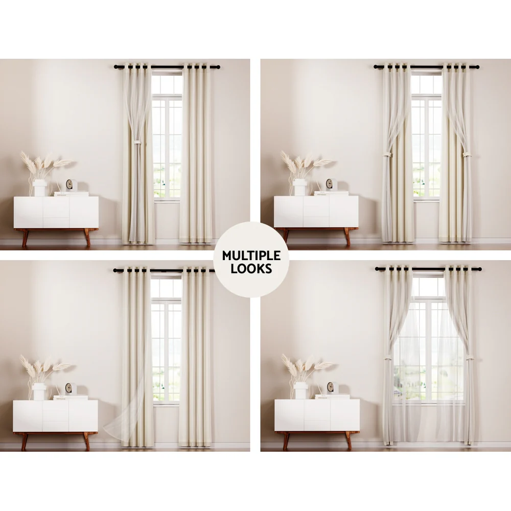 Artiss 2X 132x304cm Blockout Sheer Curtains Beige - Image 4