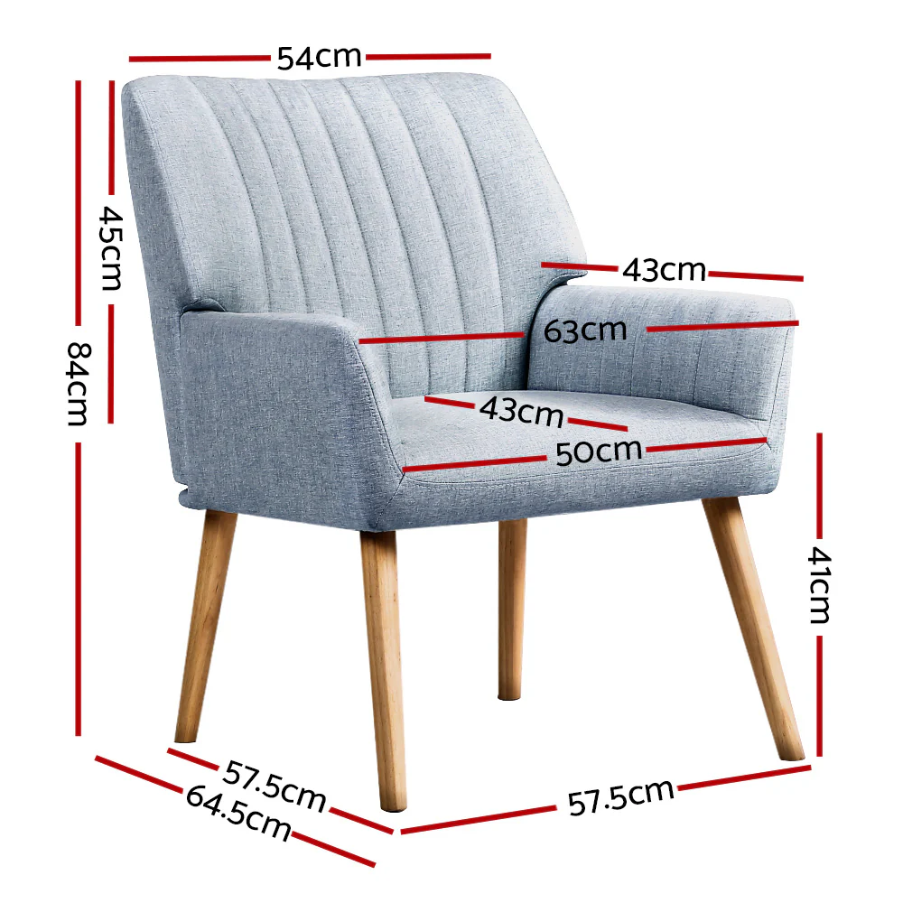 Artiss 2X Armchair Fabric Blue Grey - Image 2