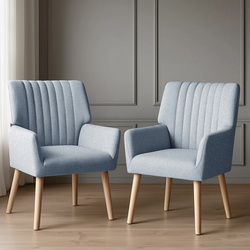 Artiss 2X Armchair Fabric Blue Grey - Image 7