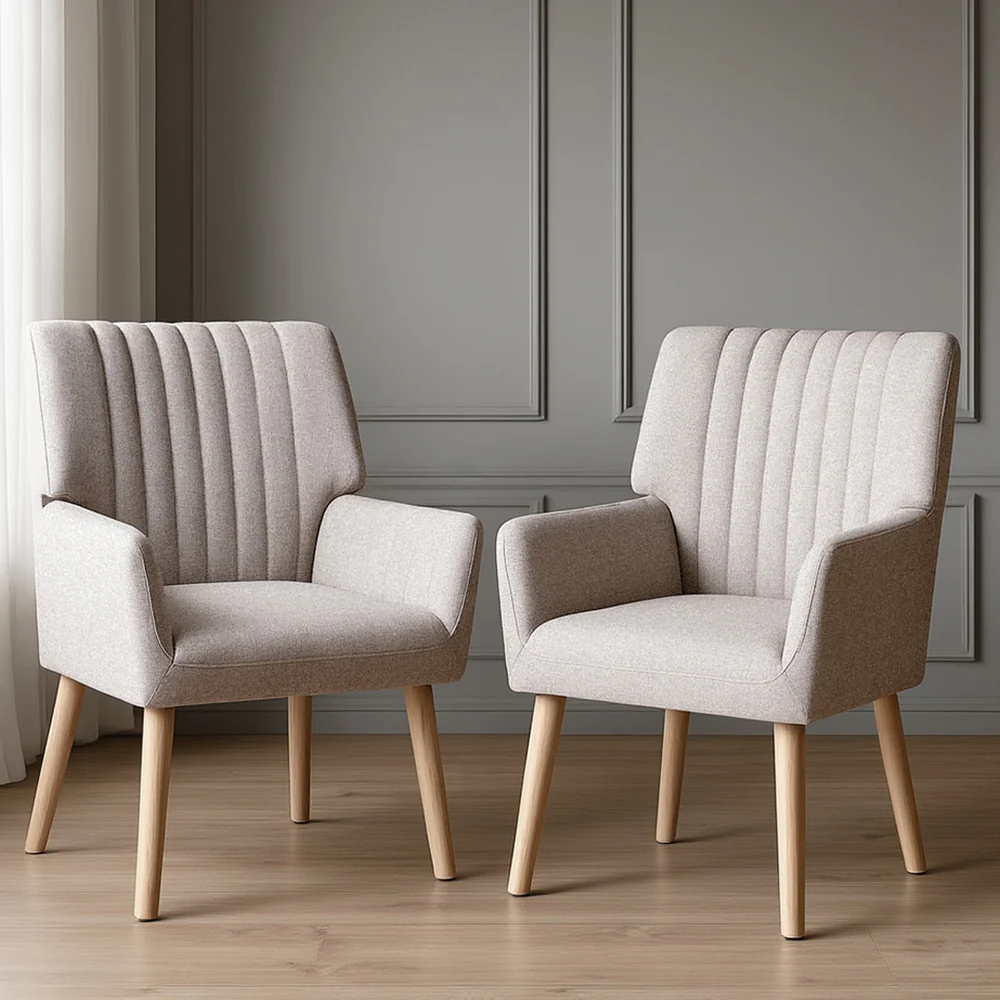 Artiss 2X Armchair Lounge Chair Armchairs Accent Chairs Sofa Couch Fabric Beige - Image 7