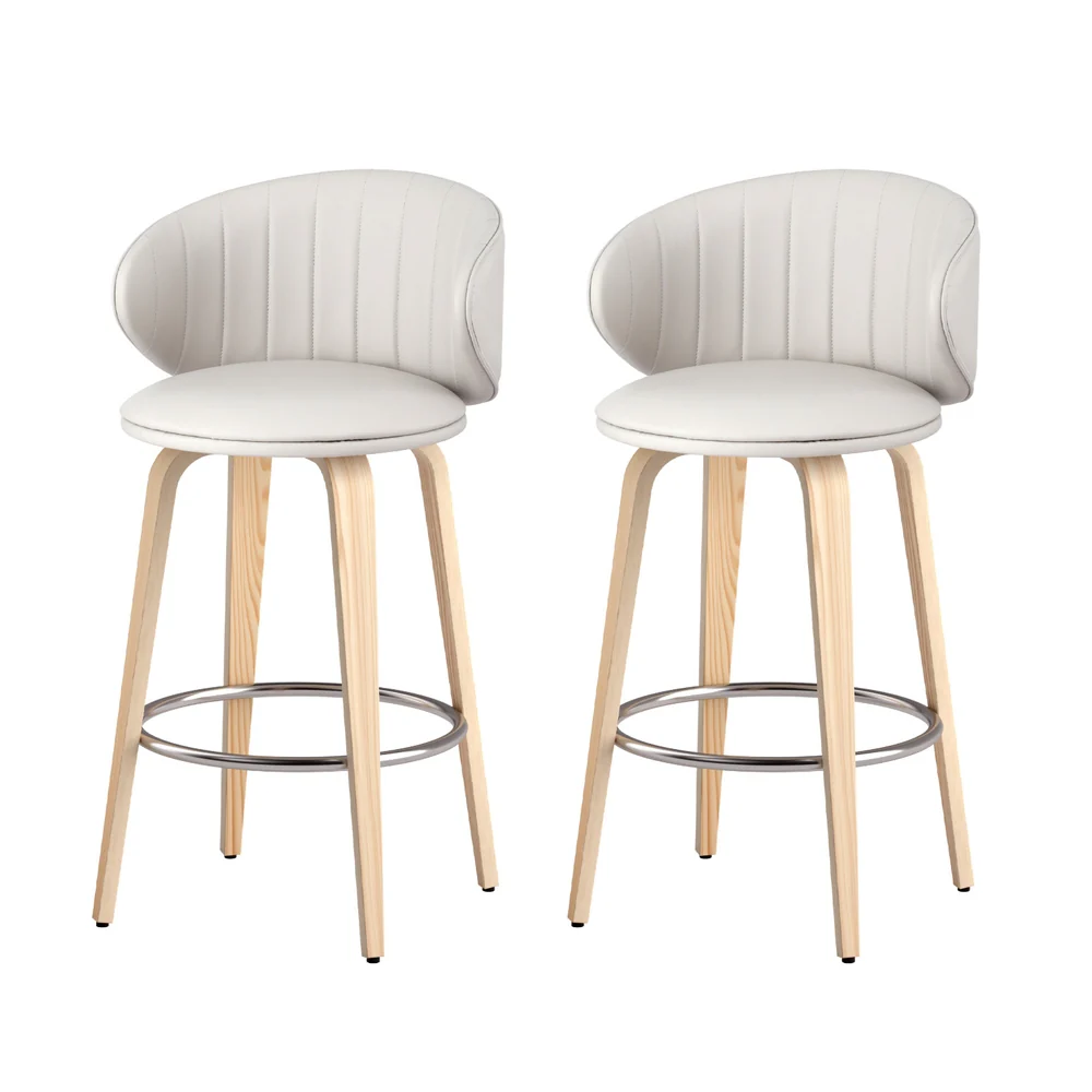 Artiss 2X Bar Stools Dining Chairs Contoured Leather Wood Stool