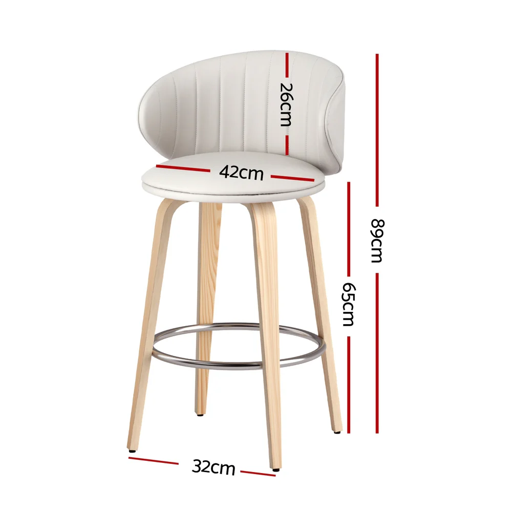 Artiss 2X Bar Stools Dining Chairs Contoured Leather Wood Stool - Image 2