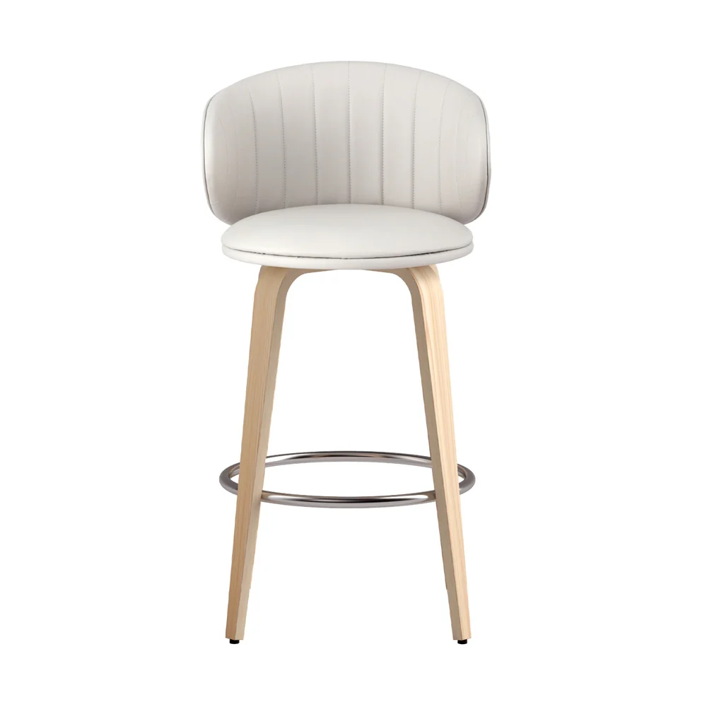 Artiss 2X Bar Stools Dining Chairs Contoured Leather Wood Stool - Image 3