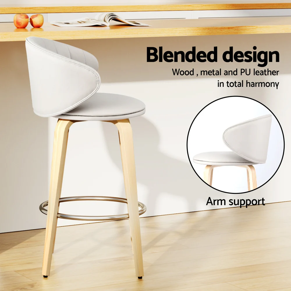 Artiss 2X Bar Stools Dining Chairs Contoured Leather Wood Stool - Image 5