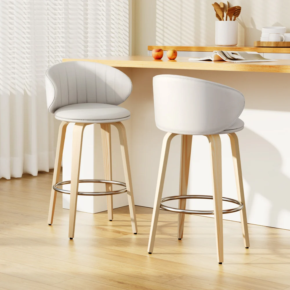 Artiss 2X Bar Stools Dining Chairs Contoured Leather Wood Stool - Image 7