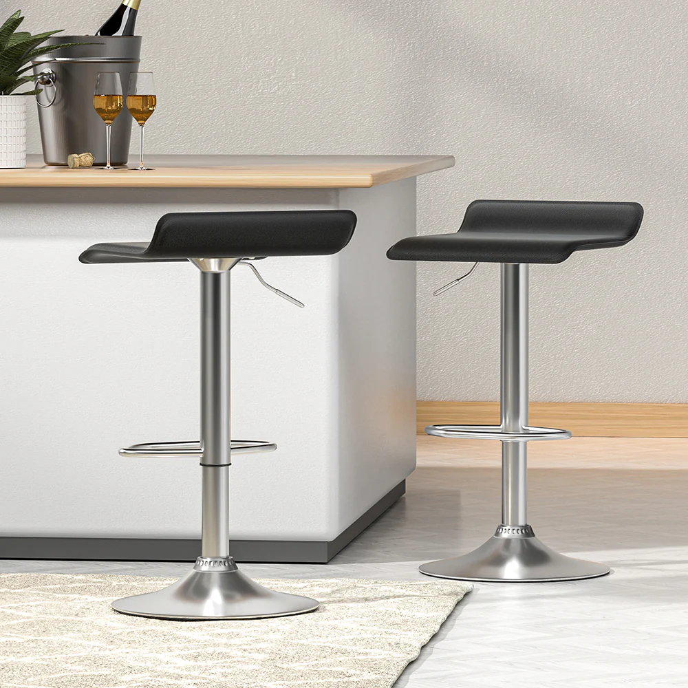 Artiss 2x Bar Stools Faux Leather Chair Black - Image 7