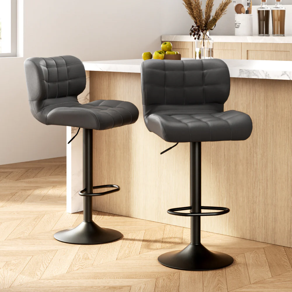 Artiss 2x Bar Stools Gas Lift Leather Padded Grey