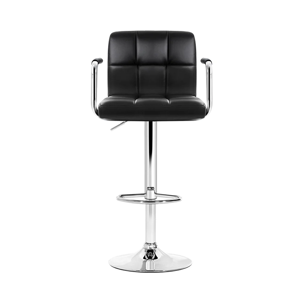 Artiss 2x Bar Stools Leather Gas Lift w/Armrest Black - Image 3