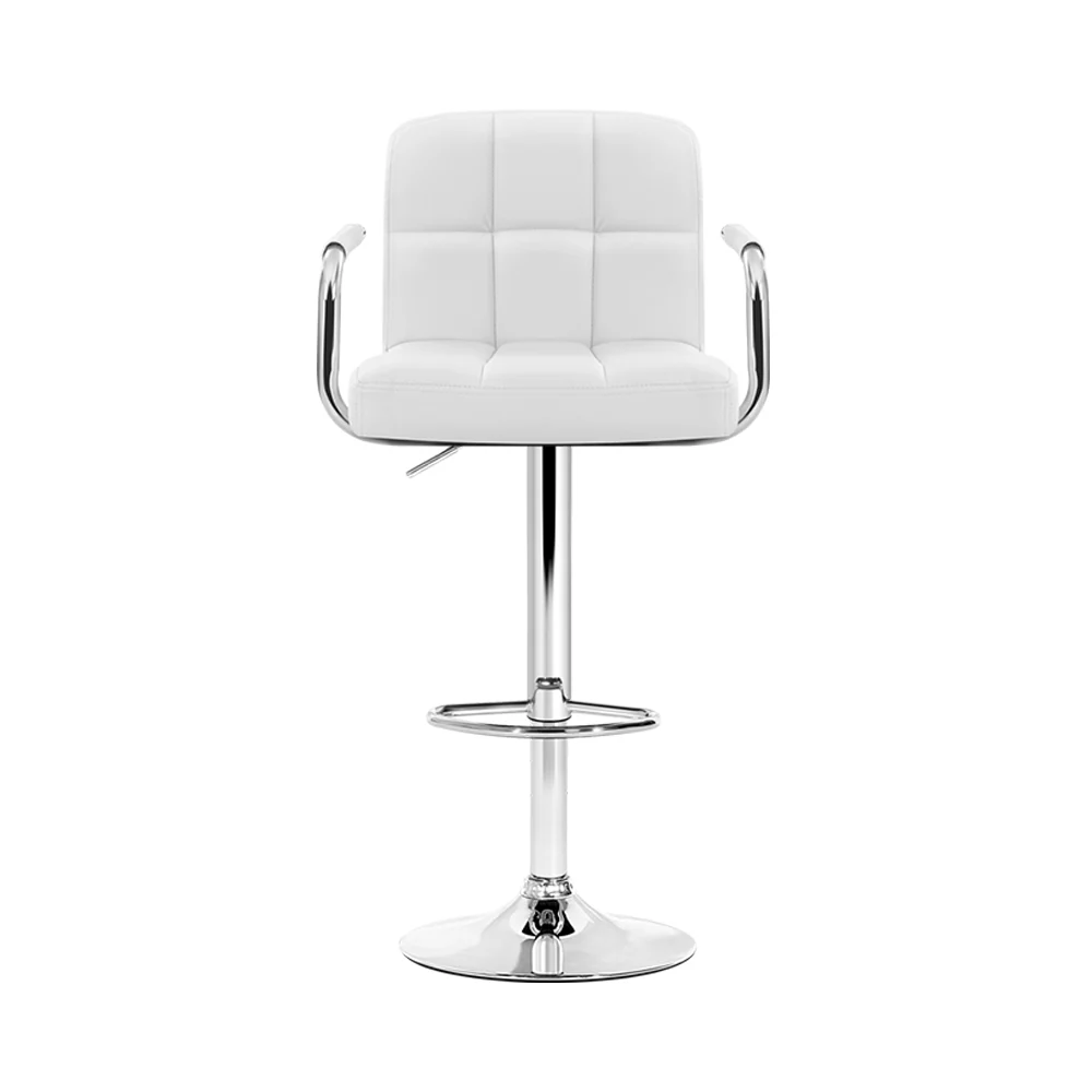 Artiss 2x Bar Stools Leather Gas Lift w/Armrest White - Image 3