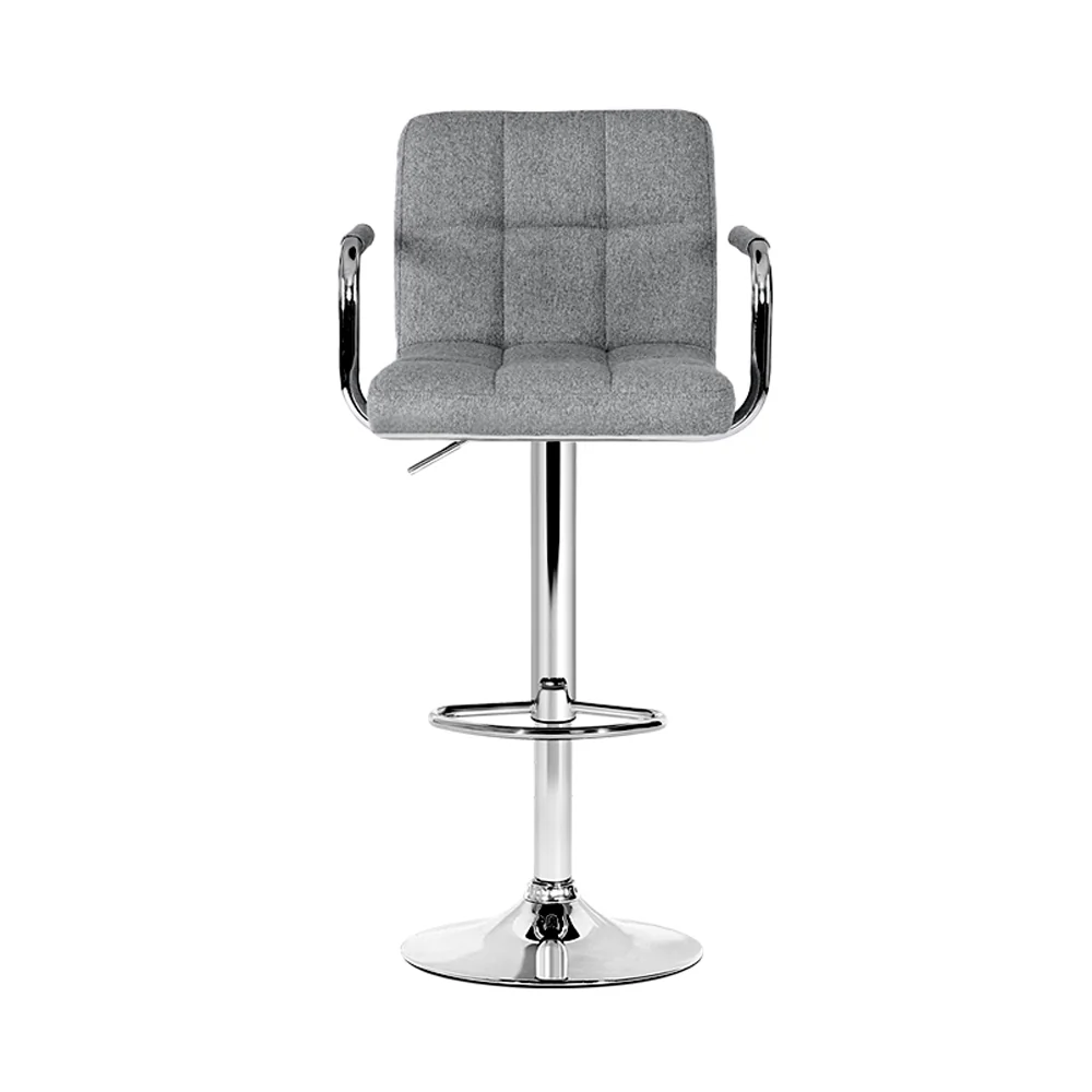 Artiss 2x Bar Stools Fabric Gas Lift w/Armrest Grey - Image 3