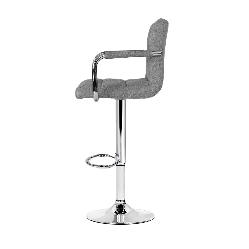 Artiss 2x Bar Stools Fabric Gas Lift w/Armrest Grey - Image 4