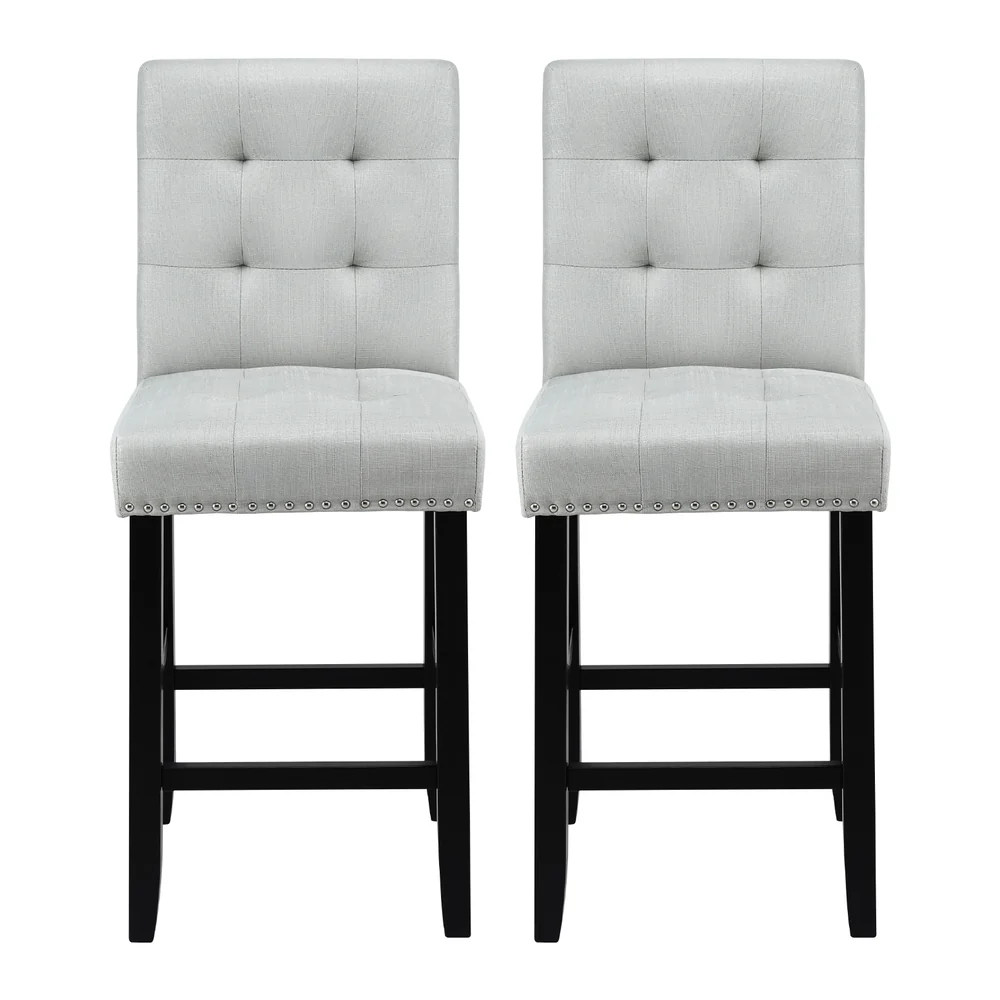 Artiss 2x Bar Stools Kitchen Dining Chairs Counter Fabric Stool Wooden Ada Grey - Image 4