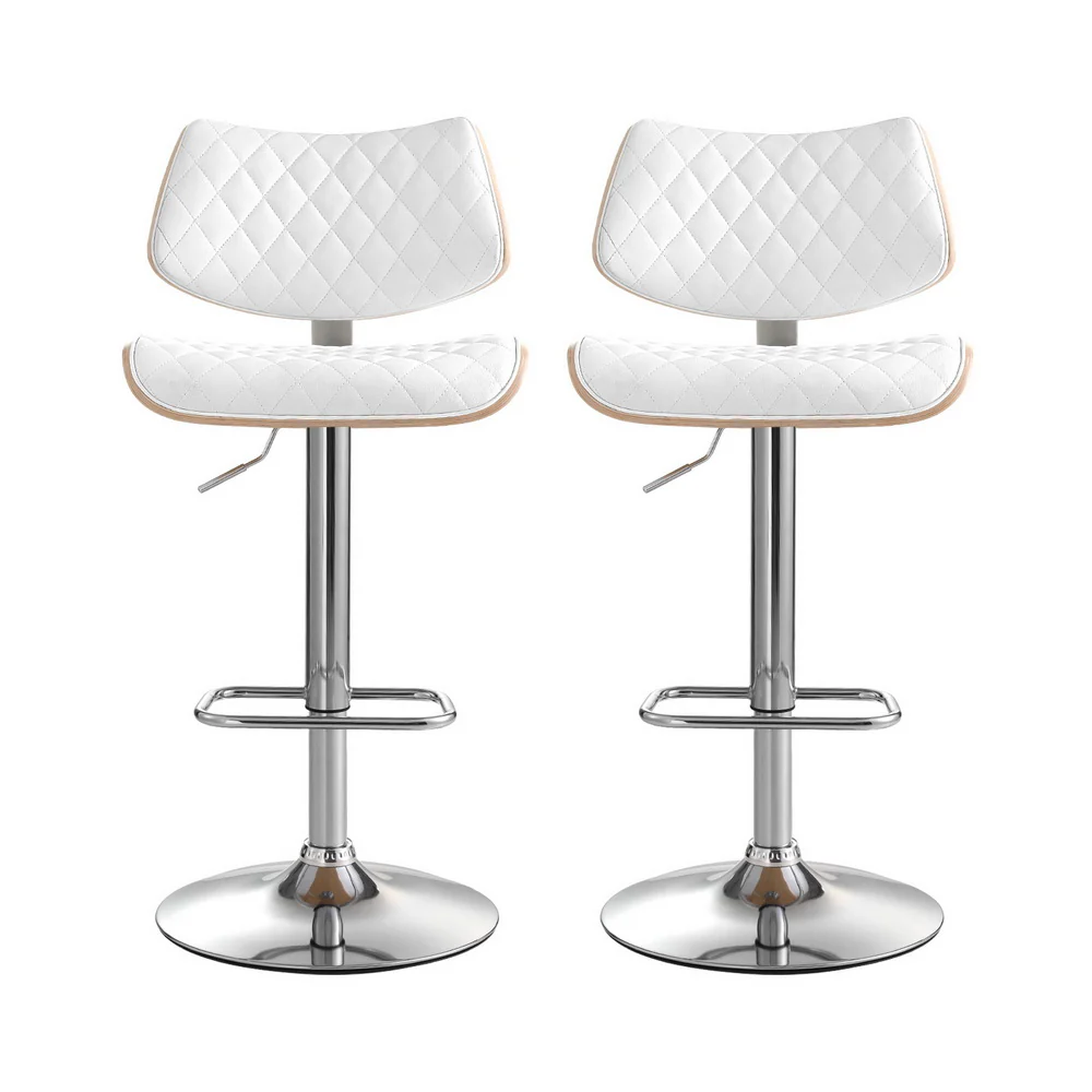 Artiss 2x Bar Stools Kitchen Dining Chairs Gas Lift Stool Wooden Leather White - Image 4