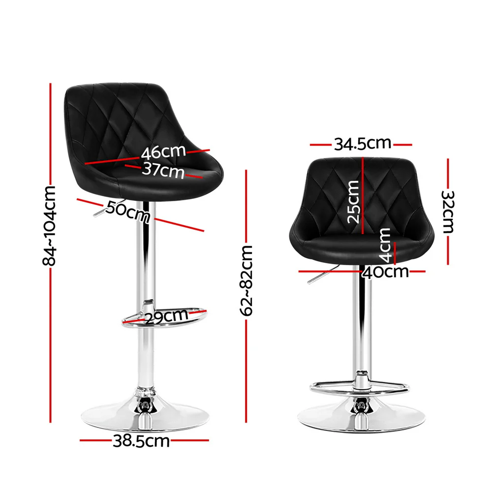 Artiss 2x Bar Stools Leather Padded Gas Lift Stool Black - Image 3