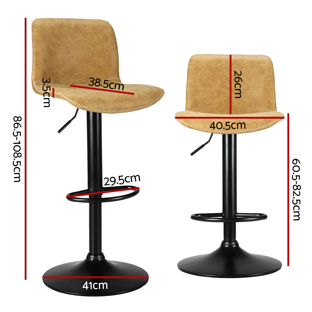 Artiss 2x Bar Stools Kitchen Swivel Bar Stool Gas Lift Chairs Barstools Brown - Image 2