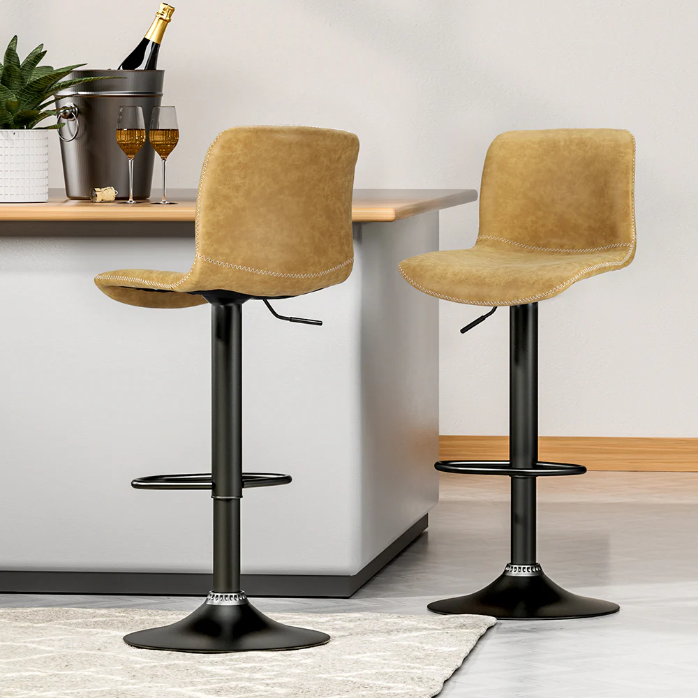 Artiss 2x Bar Stools Kitchen Swivel Bar Stool Gas Lift Chairs Barstools Brown - Image 5
