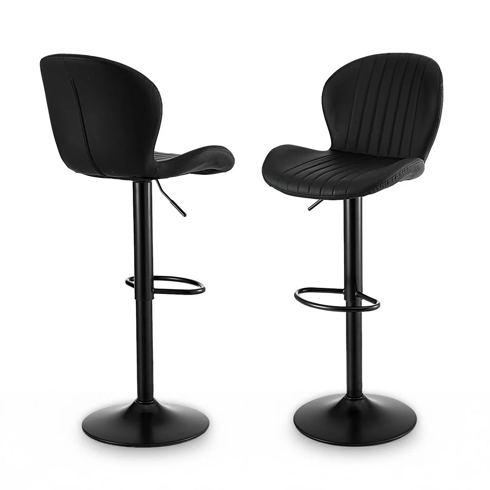 Artiss 2x Bar Stools Kitchen Swivel Gas Lift Counter Chair Shell Leather Black