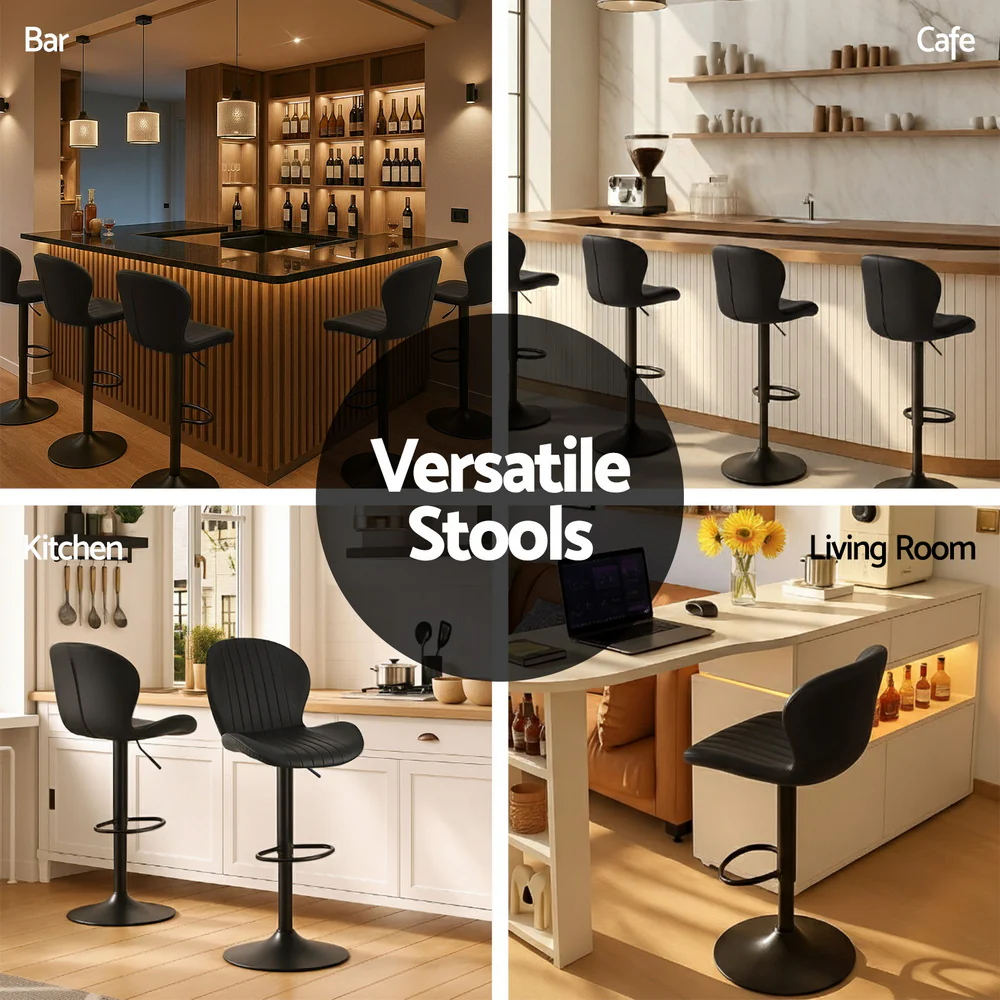 Artiss 2x Bar Stools Kitchen Swivel Gas Lift Counter Chair Shell Leather Black - Image 7