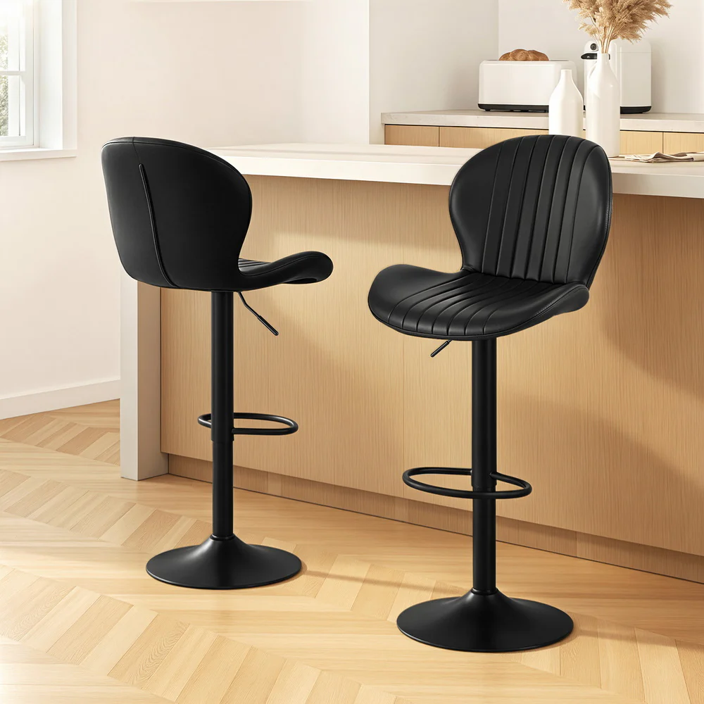 Artiss 2x Bar Stools Kitchen Swivel Gas Lift Counter Chair Shell Leather Black - Image 8