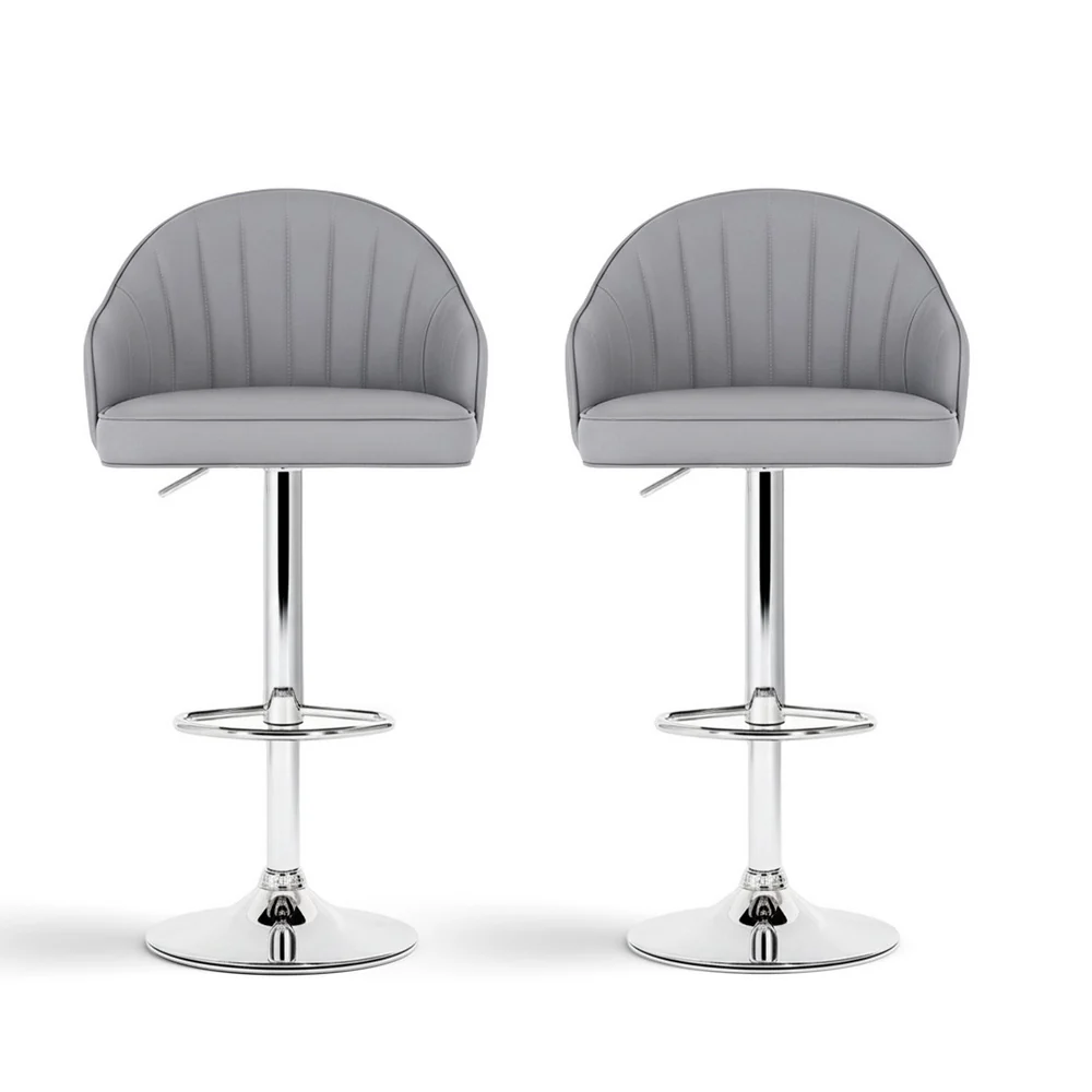 Artiss 2x Bar Stools Kitchen Swivel Gas Lift Counter Chair Shell Leather Grey - Image 3
