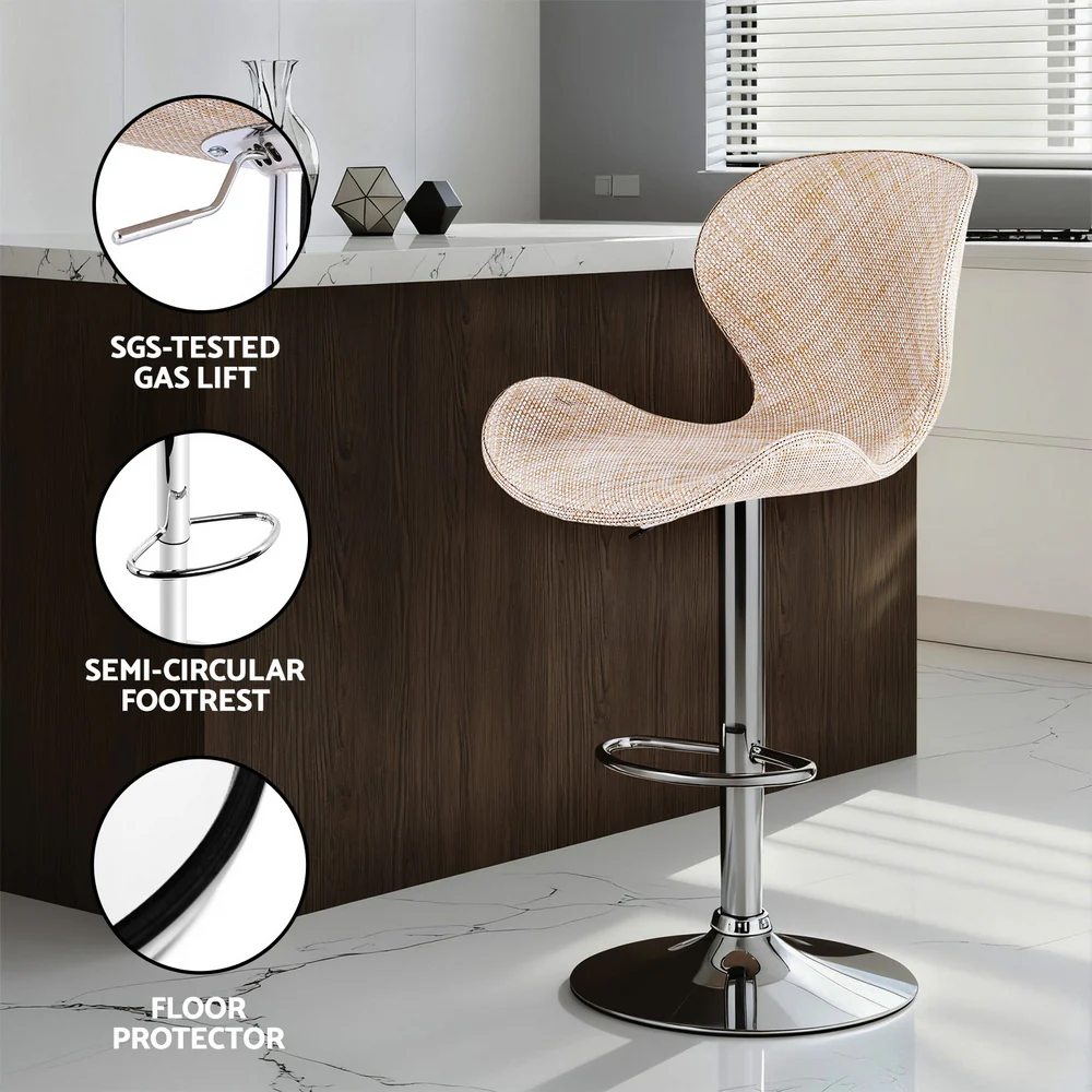 Artiss 2x Bar Stools Kitchen Swivel Gas Lift Counter Chair Wing PE Rattan Beige - Image 6