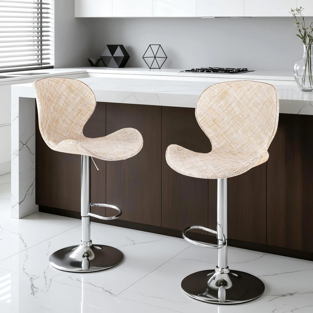 Artiss 2x Bar Stools Kitchen Swivel Gas Lift Counter Chair Wing PE Rattan Beige - Image 7