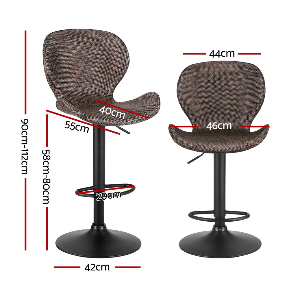 Artiss 2x Bar Stools Kitchen Swivel Gas Lift Counter Chair Wing PE Rattan Brown - Image 2