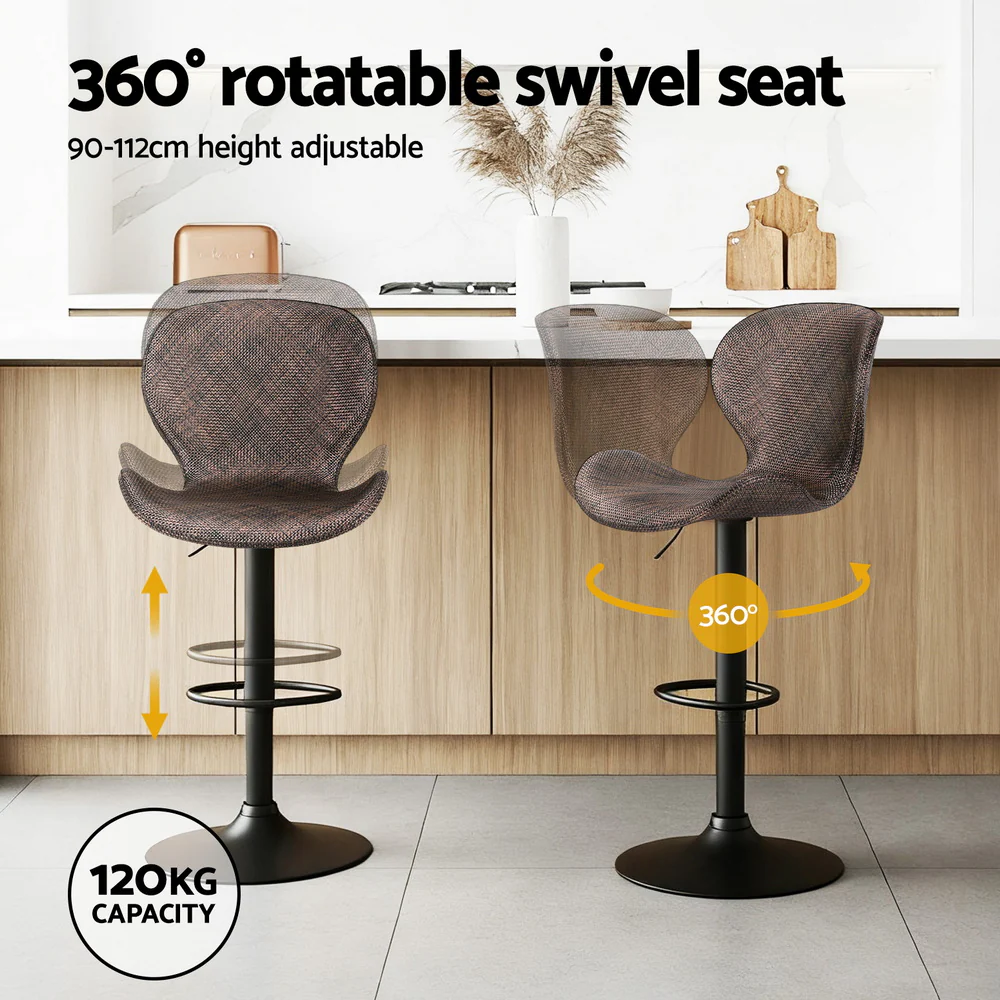 Artiss 2x Bar Stools Kitchen Swivel Gas Lift Counter Chair Wing PE Rattan Brown - Image 4