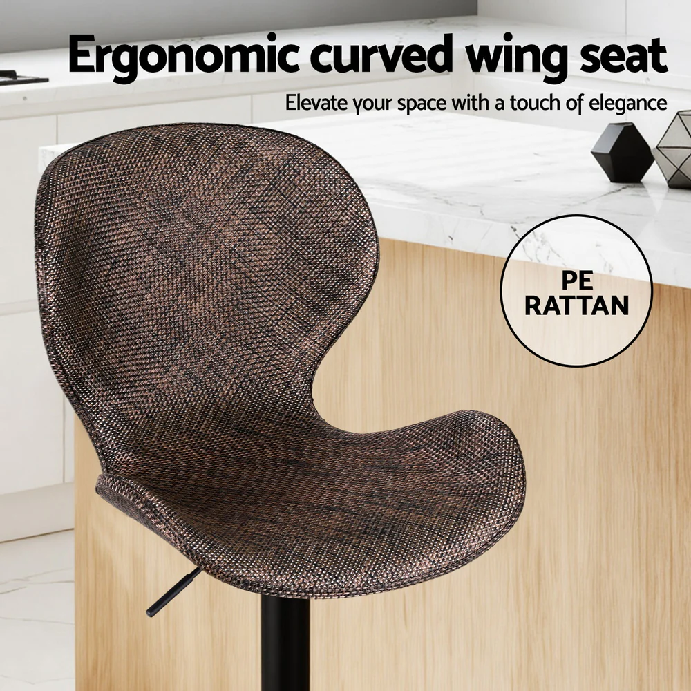 Artiss 2x Bar Stools Kitchen Swivel Gas Lift Counter Chair Wing PE Rattan Brown - Image 5