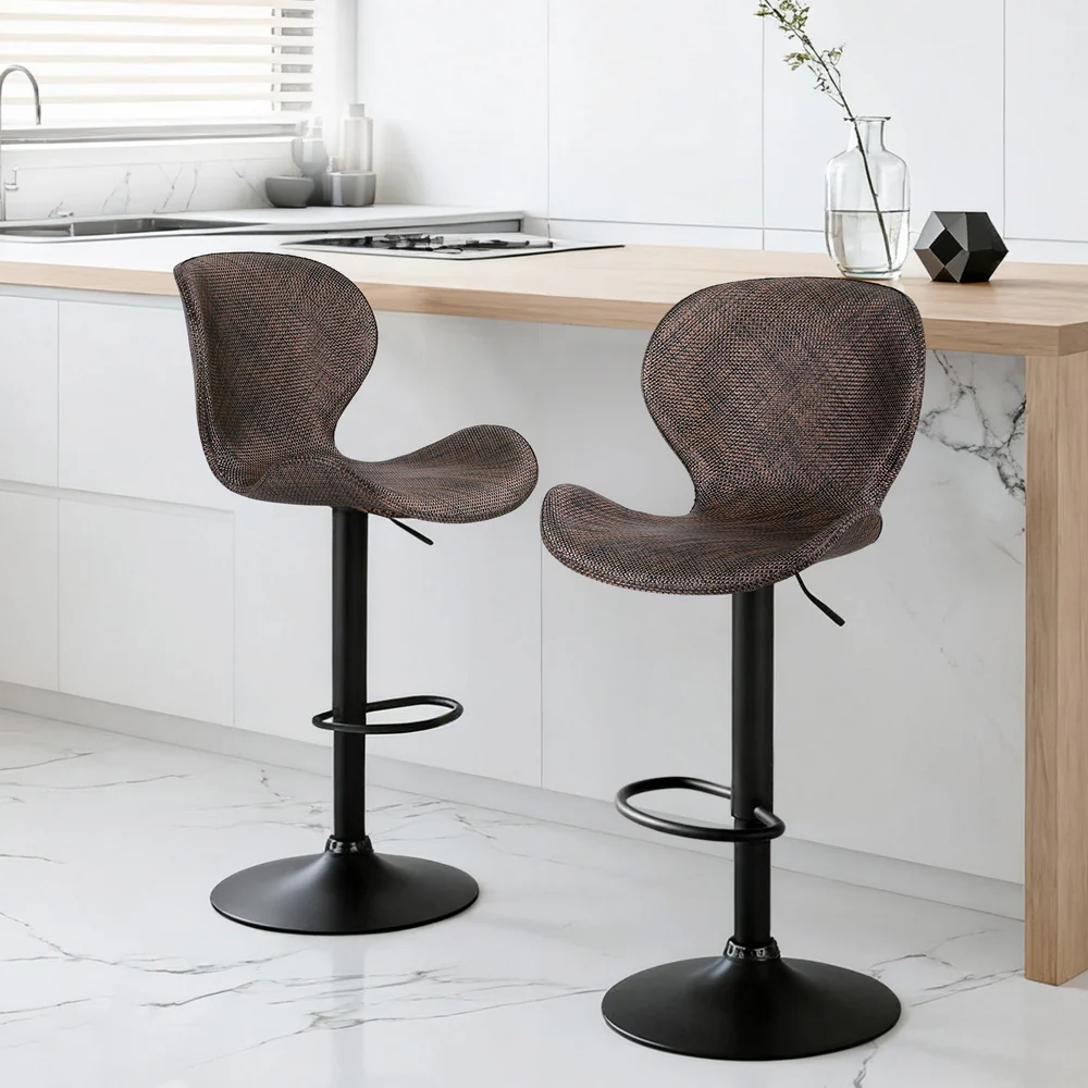 Artiss 2x Bar Stools Kitchen Swivel Gas Lift Counter Chair Wing PE Rattan Brown - Image 7