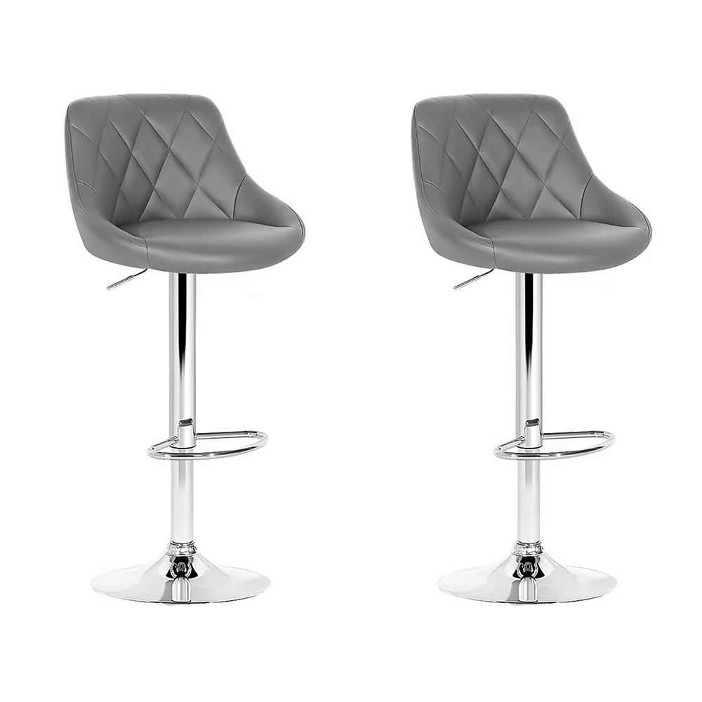 Artiss 2x Bar Stools Leather Padded Gas Lift Grey - Image 2