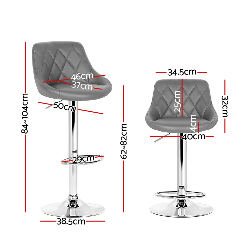 Artiss 2x Bar Stools Leather Padded Gas Lift Grey - Image 3