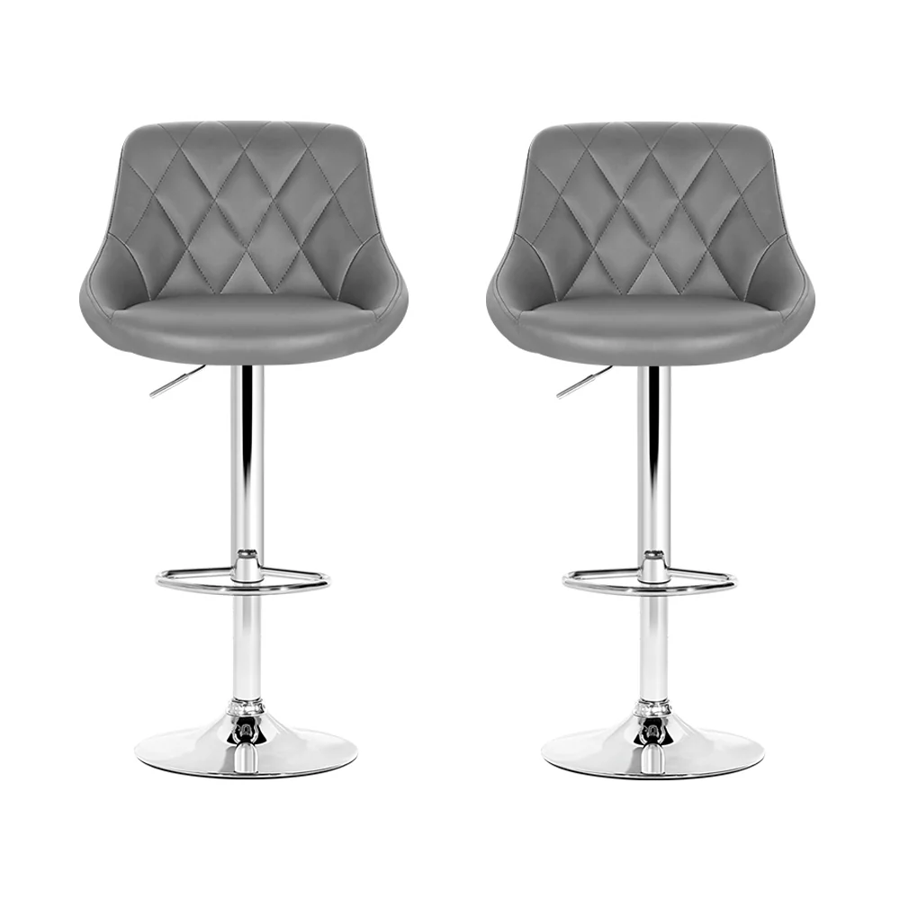 Artiss 2x Bar Stools Leather Padded Gas Lift Grey - Image 4